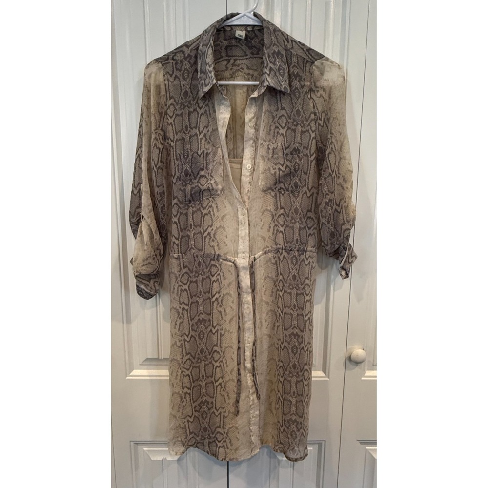 Old Navy Women's Small Snake Print Shirt Dress Roll Tab Sleeves Midi Boho